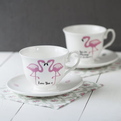 Flamingo and Message Bone China Cup and Saucer or Mug